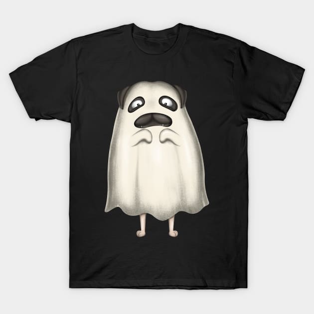 Cute Pug In Ghost Costume T-Shirt by Luna Illustration